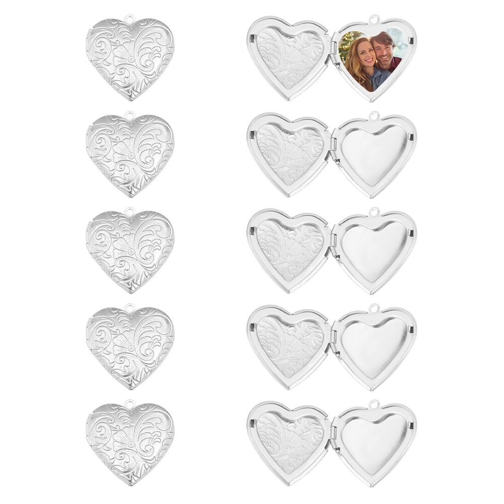 5253 About 15pcs Stainless Steel Locket Pendants Photo Frame Charms Heart